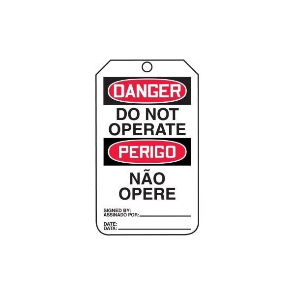 Accuform Safety Tags, DANGER DO NOT OPERATE BILINGUAL PORTUGUESE, 5.75in x 3.25in, PF-Cardstock, 25PK TMP185CTP - main